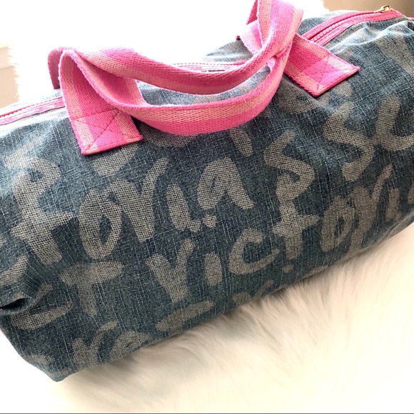RARE Victoria’s Secret Canvas Denim Duffle Bag - Picture 1 of 8